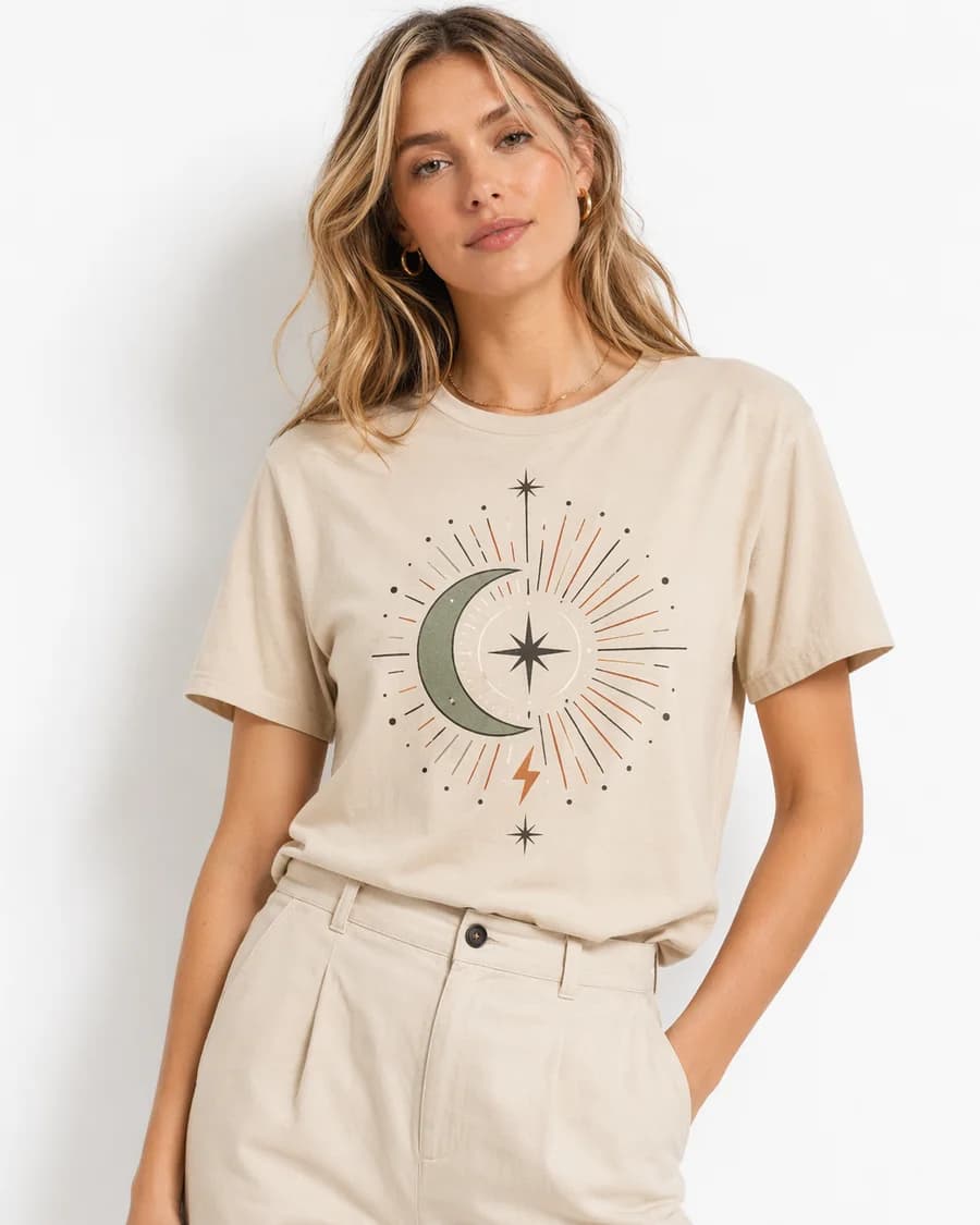 Cosmic Aura Graphic Tee — Beige