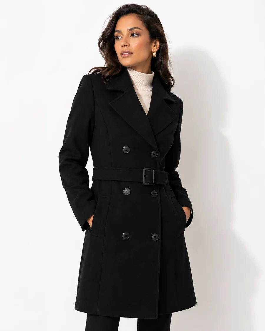 Harper Belted Smart Coat — Black