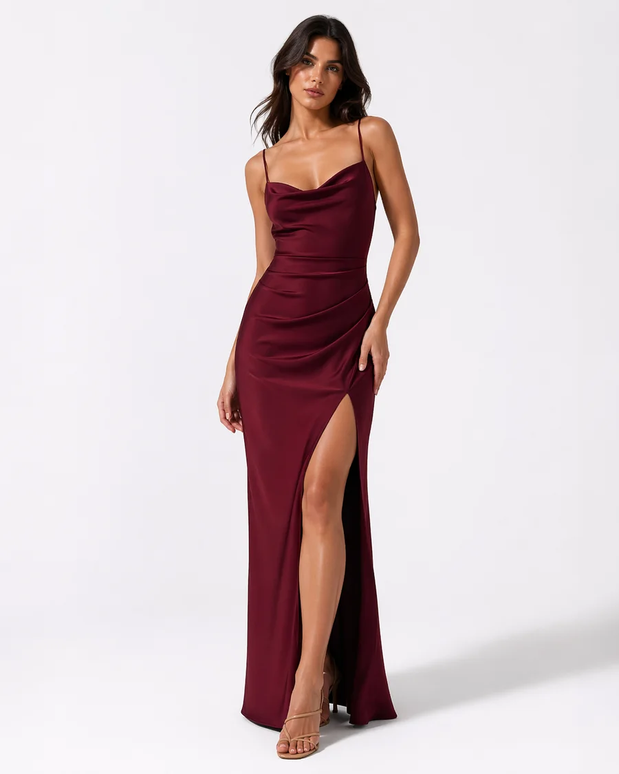 Split Thigh Cami Maxi Dress — Burgundy