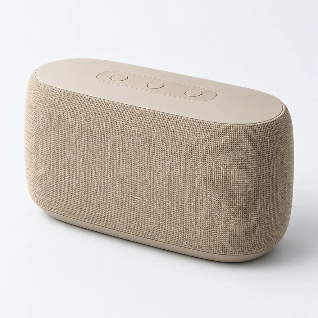 Room Speaker in sand, fictional demonstration product