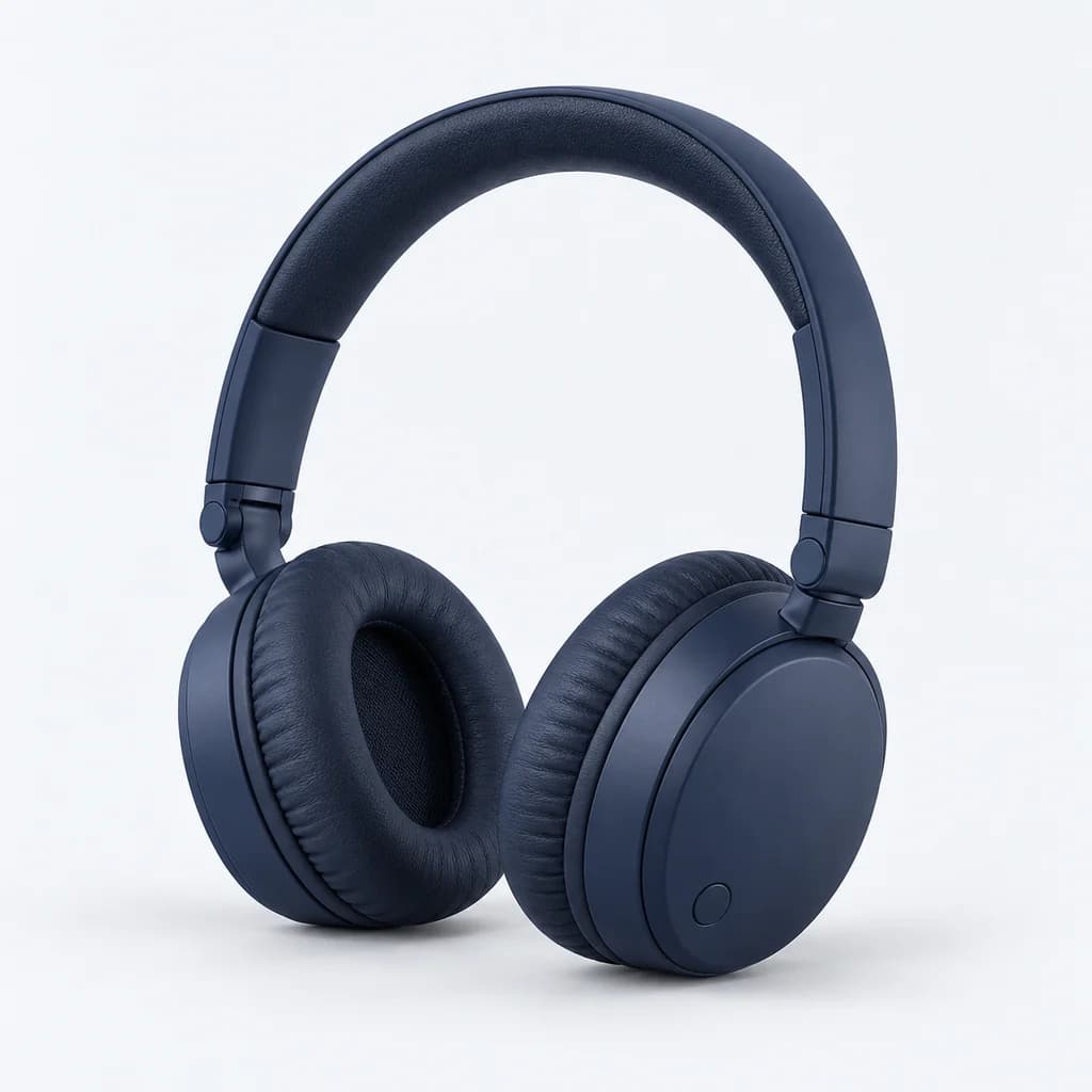 Travel Headphones in navy, fictional demonstration product