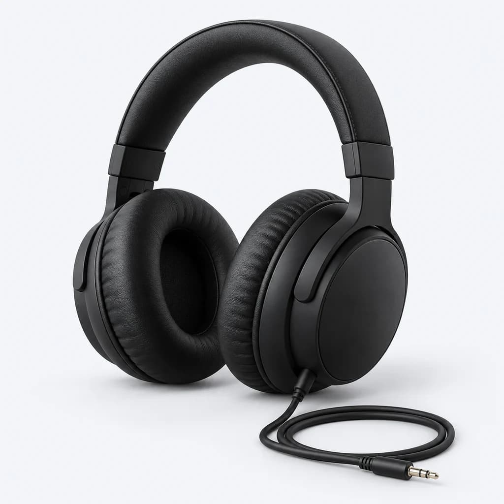 Wired Monitor Headphones in black, fictional demonstration product