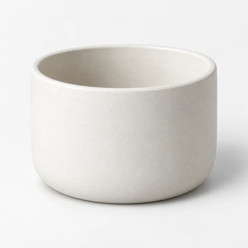 Basin Ceramic Planter in Chalk White, isolated on a pale studio background