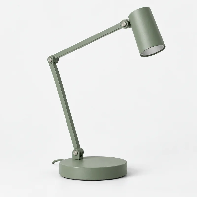 Beam Desk Lamp in Sage Green, isolated on a pale studio background