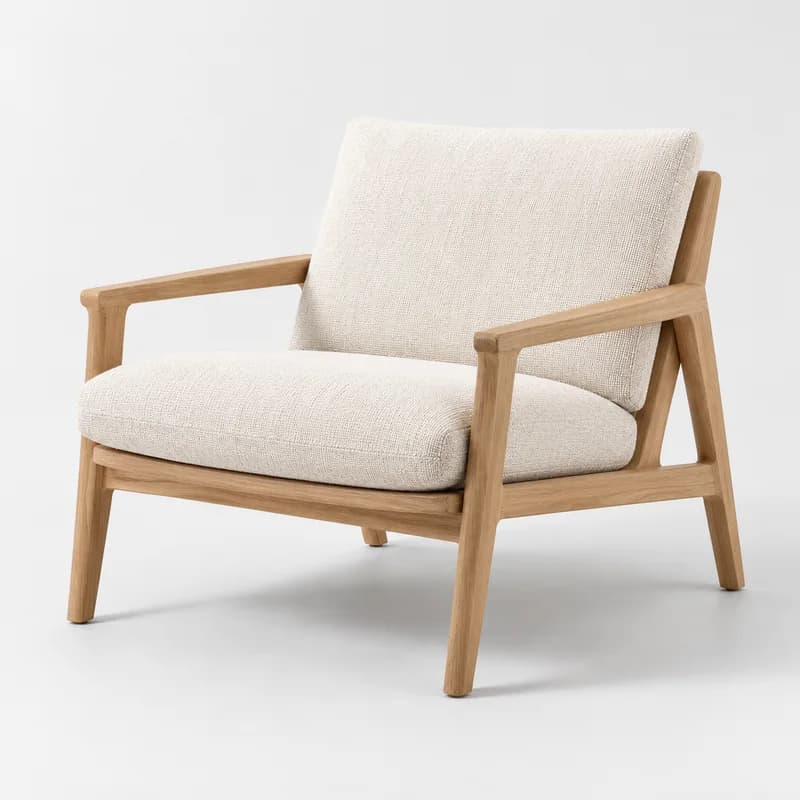 Fold Lounge Chair in Ivory, isolated on a pale studio background