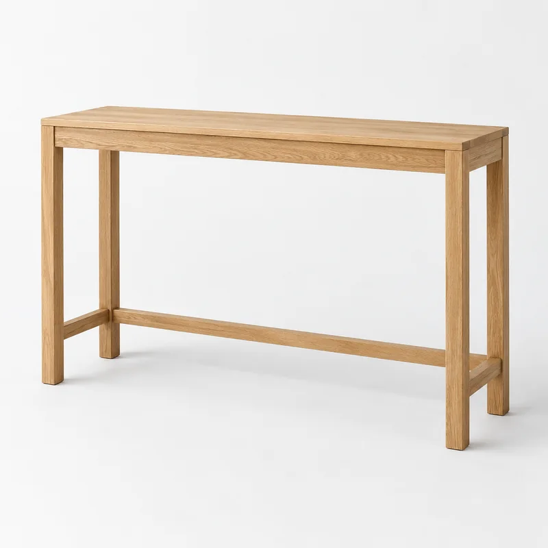 Frame Console in Natural Oak, isolated on a pale studio background