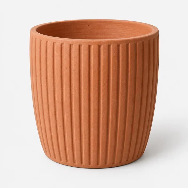 Ridge Outdoor Planter in Terracotta, isolated on a pale studio background
